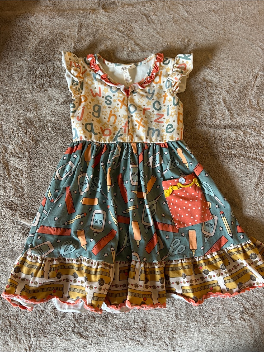 Matilda Jane School Supplies Print Girls' Ruffle Dress 5T
